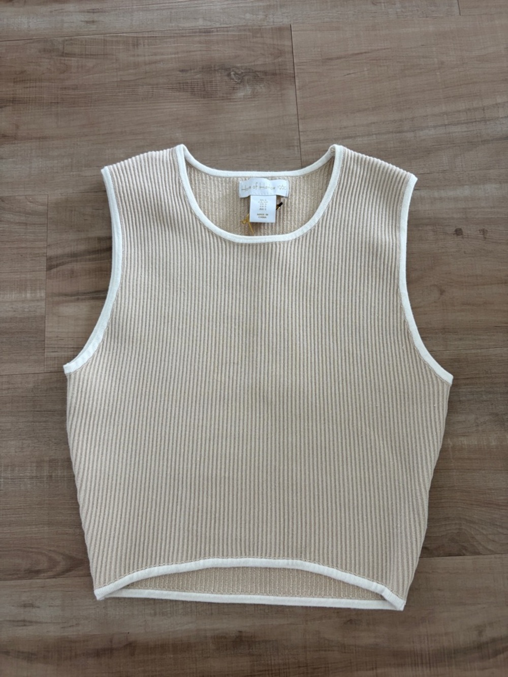 House of Harlow 1960 Cream Ribbed Tank with White Trim